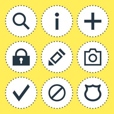 9 üye simgeler vektör Illustration. Bloke, koruma, eklemek düzenlenebilir ve diğer simge öğeleri.