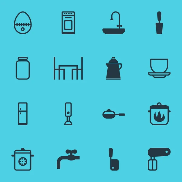 Ilustração vetorial de 16 ícones de cozinha. Conjunto editável de chaleira, fogão, ovo split e outros elementos de ícone . —  Vetores de Stock