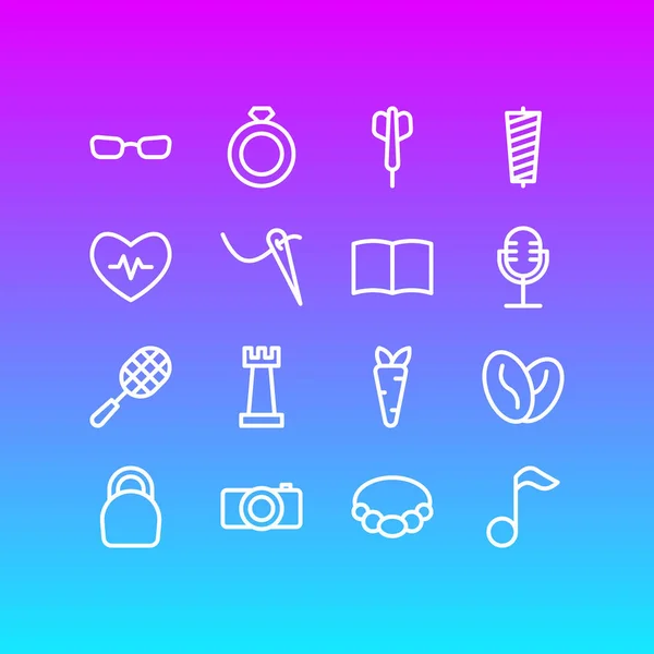 Illustrazione di 16 stile di vita icone linea di stile. Set modificabile di elementi immagine, tenda, scheda e altre icone . — Foto Stock
