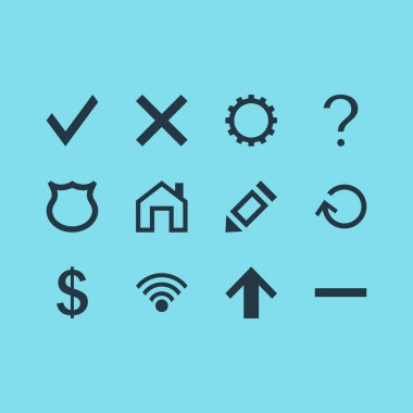 12 kullanıcı simgeler vektör Illustration. Kaldır, Kılavuzu, iptal ve diğer simge öğeleri düzenlenebilir kümesi.