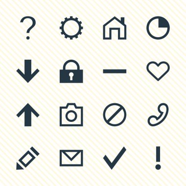 16 üye simgeler vektör Illustration. Kılavuzu, kilit, kaldır ve diğer simge öğeleri düzenlenebilir kümesi.