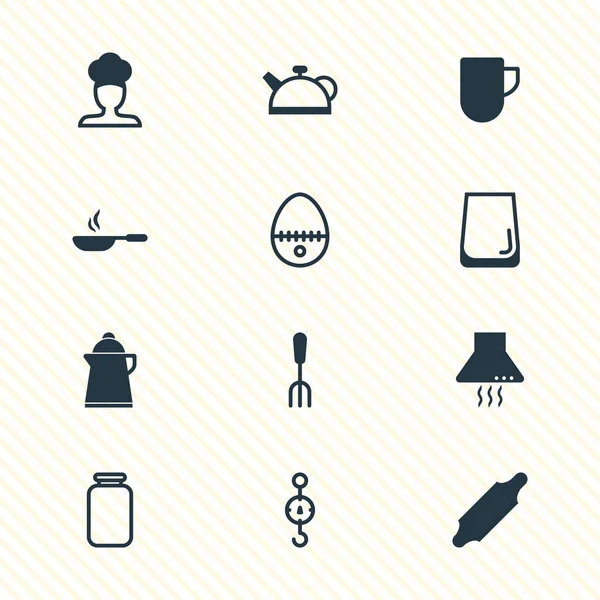 Vektorové ilustrace 12 ikon na nádobí. Upravitelné sada džbán, konvice, vejce rozdělit a dalších prvků ikona. — Stockový vektor
