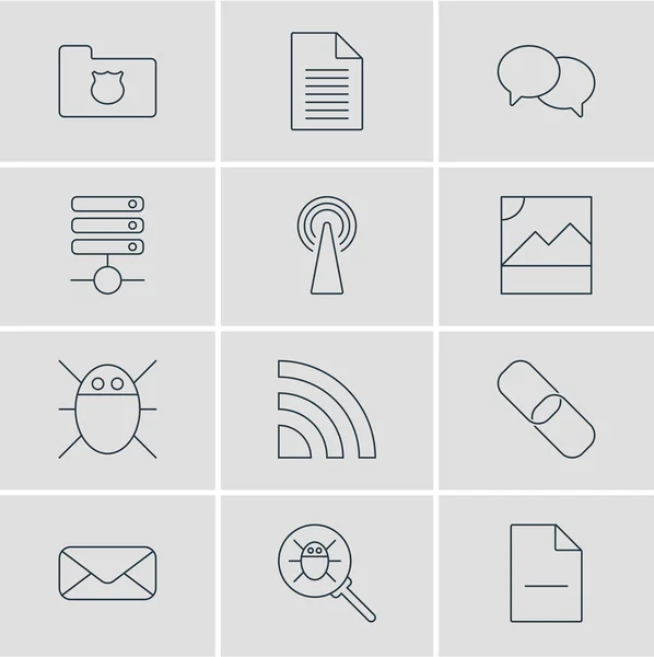Ilustración de 12 iconos web estilo de línea. Conjunto editable de wifi, chat, borrar documentos y otros elementos del icono . — Foto de Stock