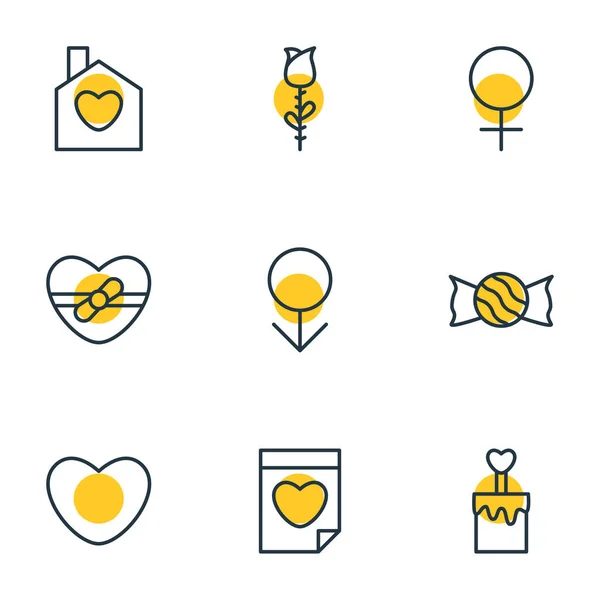 Illustration of 9 amour icons line style. Editable set of house, flower, man and other icon elements. — Stock Photo, Image