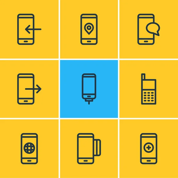 Illustration of 9 phone icons line style. Editable set of chat, pinpoint, smartphone and other icon elements. — Stock Photo, Image