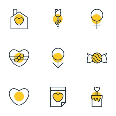 9 tutku simgesi çizgi tarzının vektör illüstrasyonu. Düzenlenebilir ev, çiçek, insan ve diğer simge ögeleri.