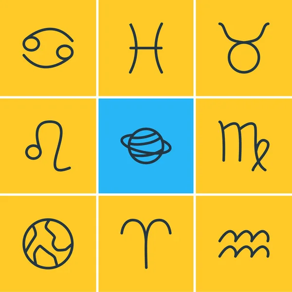 Illustration of 9 astrology icons line style. Editable set of taurus, leo, aquarius and other icon elements. — Stock Photo, Image