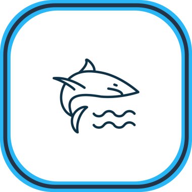 Köpekbalığı ikon çizgisinin vektör çizimi. Güzel deniz elementleri yüzgeç simgesi olarak da kullanılabilir.
