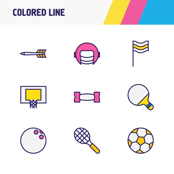 Illustrazione di 9 icone atletiche linea colorata. Set modificabile di bilanciere, anello da basket, sport e altri elementi icona . — Foto Stock