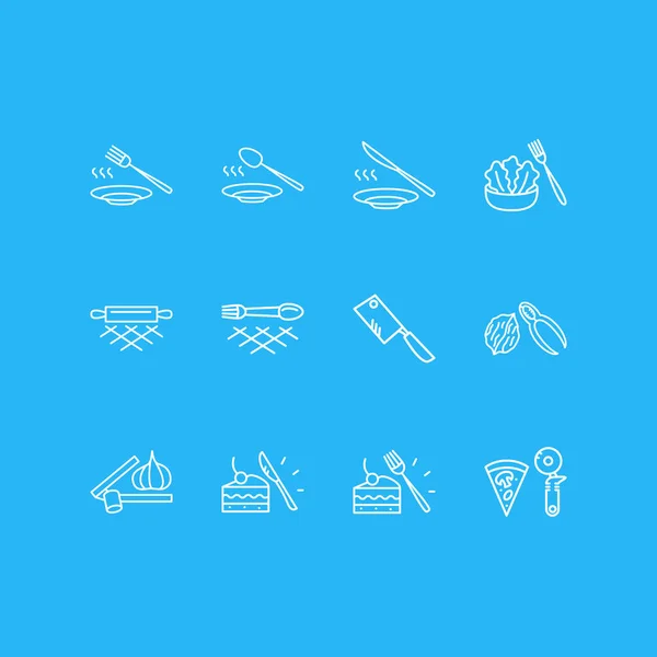 Illustration of 12 utensil icons line style. Editable set of nutcracker, pizza slicer, dinner knife and other icon elements. — Stock Photo, Image