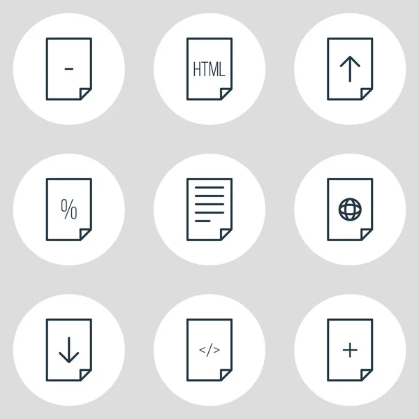 Illustration of 9 document icons line style. Editable set of upload, code, web and other icon elements. — Stock Photo, Image