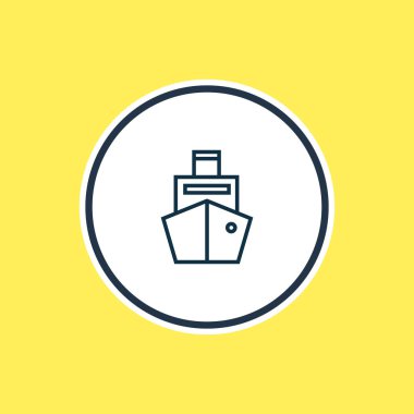 Kargo gemisi simge hattının vektör çizimi. Güzel taşınma ögesi seyahat simgesi olarak da kullanılabilir.