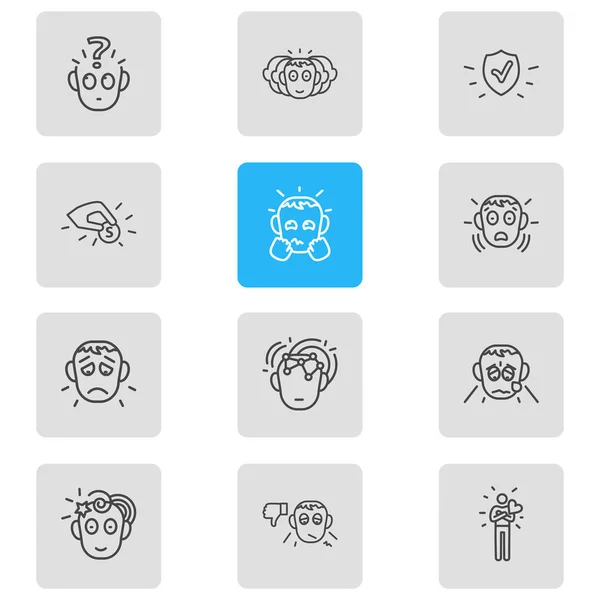 Illusztrációja 12 érzelmek ikonok vonal stílus. Szerkeszthető hozzászólás, gyász, probléma és egyéb ikon elemek. — Stock Fotó