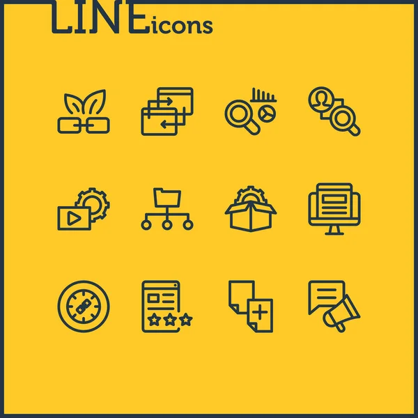 Illustration of 12 marketing icons line style. Editable set of market analysis, service packages, link wheel and other icon elements. — Stock Photo, Image