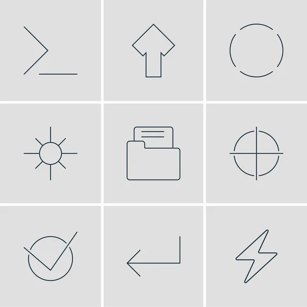 Illustration of 9 interface icons line style. Editable set of folder, enter, reload and other icon elements. — Stock Photo, Image