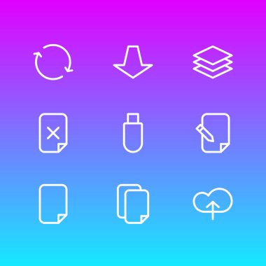 9 bellek simgesi çizgisi biçiminin vektör illüstrasyonu. Düzenlenebilir eşzamanlama, dosya, bulut ve diğer simge ögelerini sil.