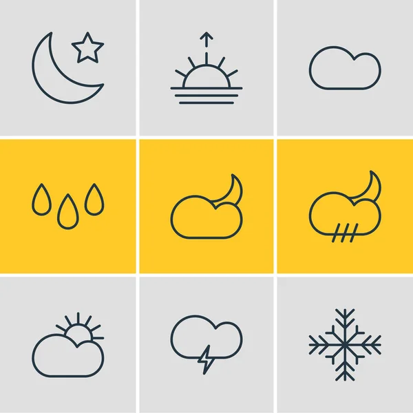 Illustration of 9 climate icons line style. Editable set of drop, cloud, snowflake and other icon elements. — Stock Photo, Image