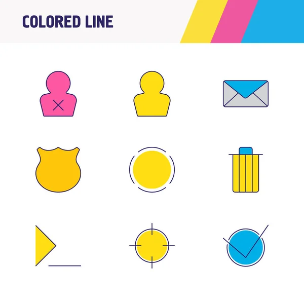 Ilustración de 9 iconos de interfaz de usuario línea de color. Conjunto editable de línea de comandos, basura, elementos de icono de recarga . — Foto de Stock