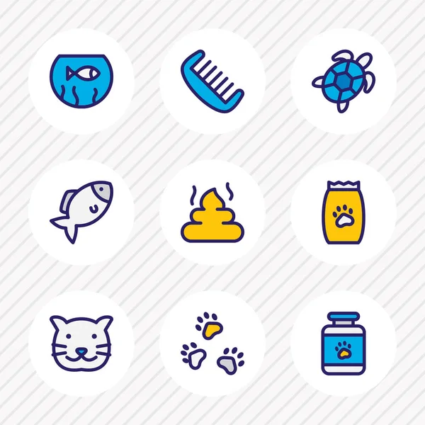 Ilustración de 9 iconos del zoológico línea de colores. Conjunto editable de gato, pecera, mascota y otros elementos del icono . —  Fotos de Stock