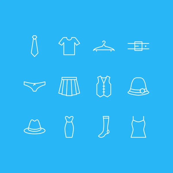 Illustration vectorielle de 12 icônes de robe style ligne. Ensemble modifiable de sous-vêtements, cintre, chaussettes et autres éléments emblématiques . — Image vectorielle