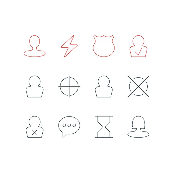 Vektorová ilustrace 12 uživatelských ikon stylu čáry. Upravitelná sada potvrzených prvků prutu, štítu, blesku a dalších prvků ikon. — Stockový vektor