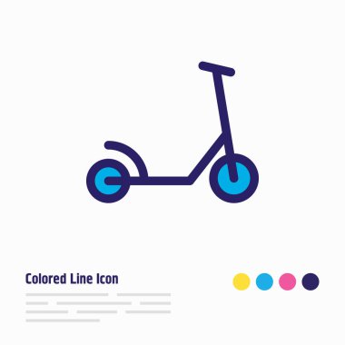 Tekme scooter simgesi renkli çizginin vektör çizimi. Güzel ulaşım ögesi aynı zamanda kick-bike simgesi olarak da kullanılabilir.