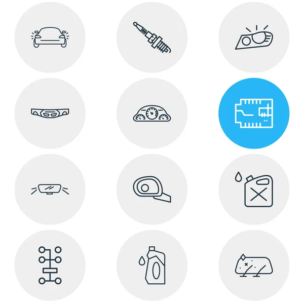 Illustration of 12 auto parts icons line style. Editable set of side mirror, car transmission, windscreen wipers and other icon elements. — Stock Photo, Image