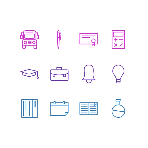 Ilustración de 12 iconos de la educación estilo de línea. Conjunto editable de biblioteca, certificado, frasco y otros elementos de icono . — Foto de Stock