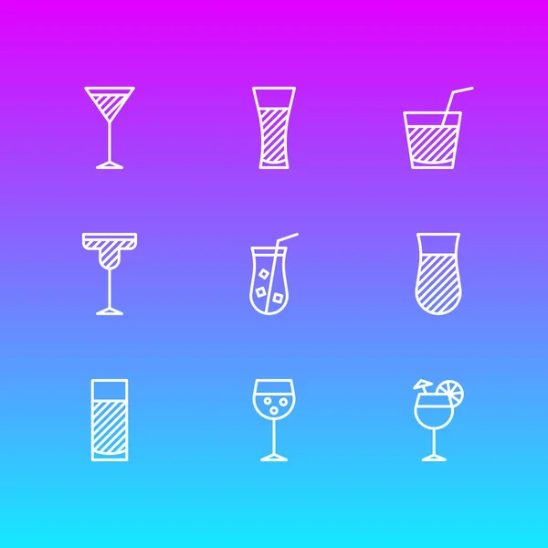 Ilustração de 9 bebidas ícones estilo linha. Conjunto editável de refrigerante, martini, vidro de água e outros elementos de ícone . — Fotografia de Stock