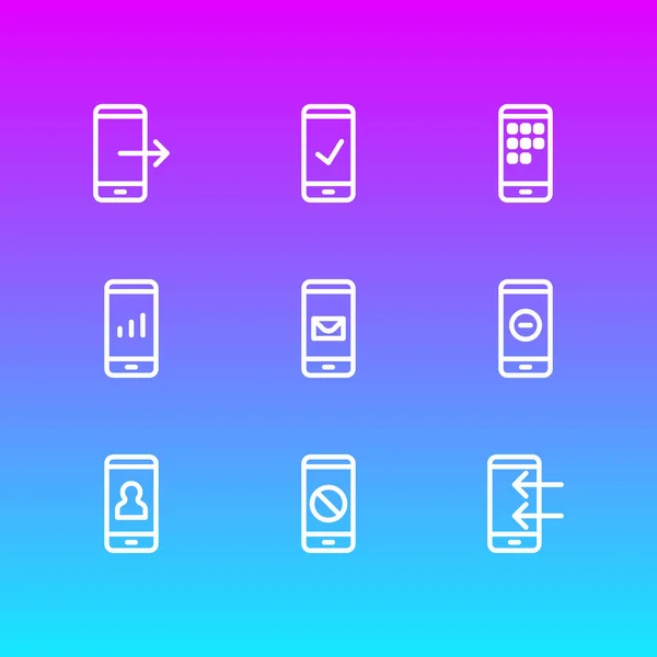 Vector illustration of 9 phone icons line style. Editable set of remove, block, apps and other icon elements. — Stock Vector