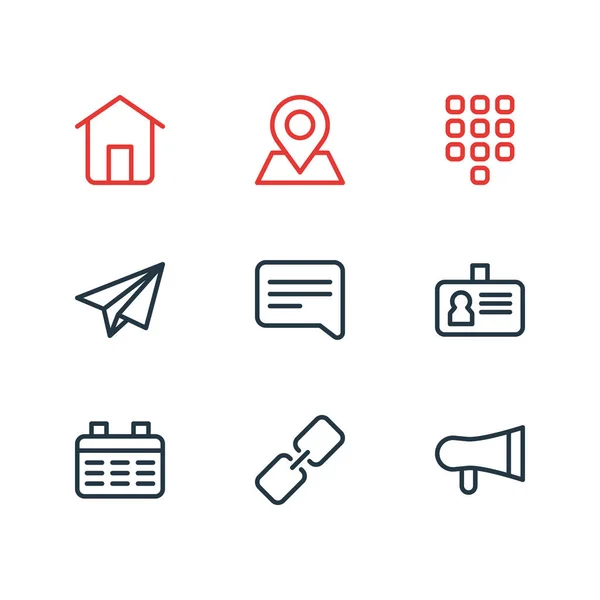 Illustration of 9 contact icons line style. Editable set of link, location, bullhorn and other icon elements. — Stock Photo, Image