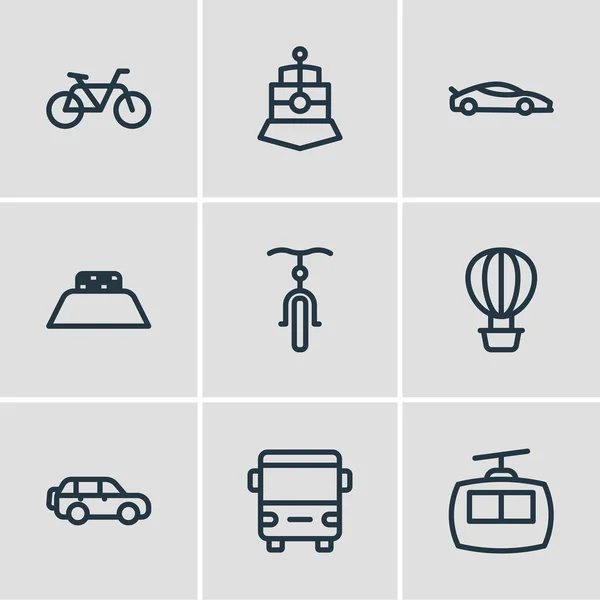 Illustratie van 9 transit pictogrammen lijn stijl. Bewerkbare set van cabine, SUV, fiets en andere pictogram elementen. — Stockfoto