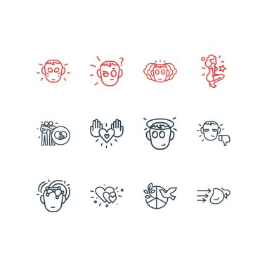 12 emoji simgesinin vektör çizimi. Düzenlenebilir etki, zeka, arkadaşlık ve diğer simge unsurları.