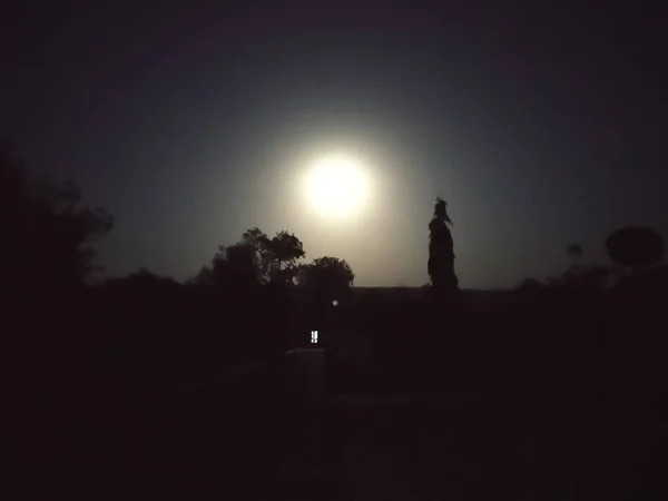 Noc Pohled Nebe Měsíc Strom Krásný Pohled — Stock fotografie