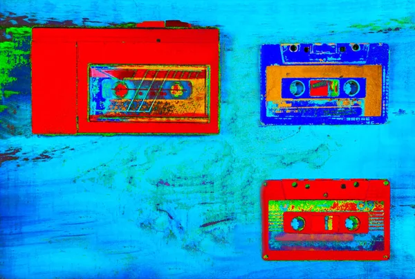 Foto van muziekcassettes, omgezet in een afbeelding in Photoshop — Stockfoto