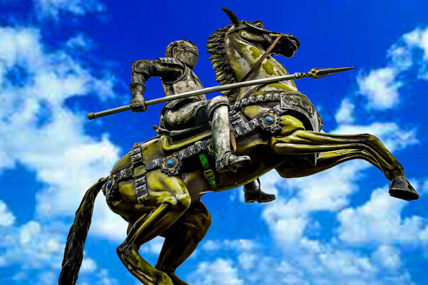 Photo knight in armor on horseback with a spear