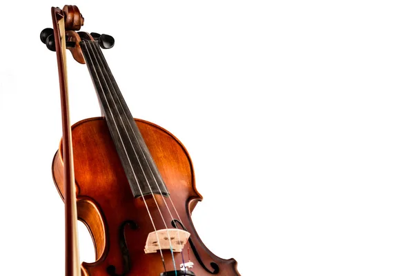 Picture of violin and bow on white background — Stock Photo, Image