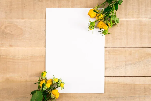 Två buketter av gula rosor ett vitt pappersark — Stockfoto