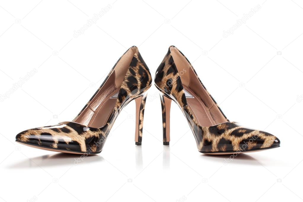 Stiletto high heels shoes in animal print design, with high heel