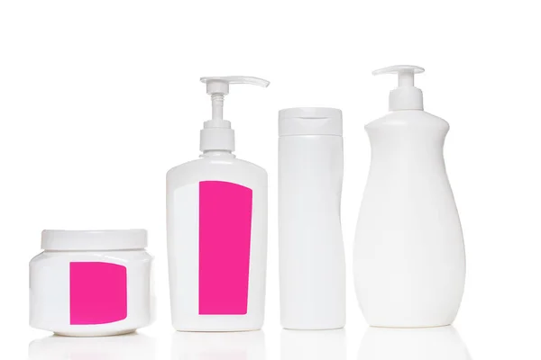 Cosmetic plastic bottle isolated on white background. Liquid con — Stock Photo, Image