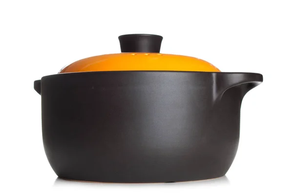 Orange cast iron cooking pot isolated on white background. casse — Stock Photo, Image