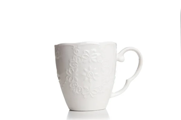 화이트 컵과 접시 흰색 배경에 고립 — 스톡 사진