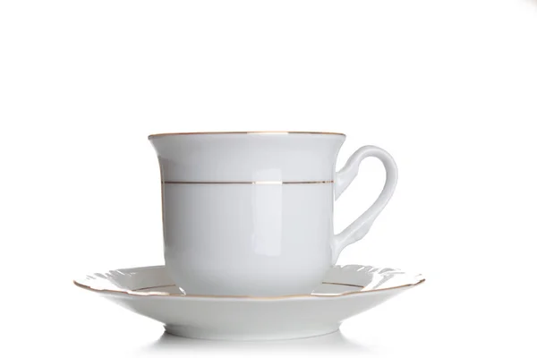 White cup and saucer isolated on white background — Stock Photo, Image