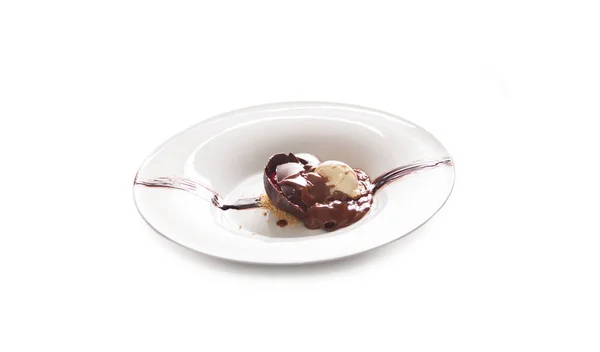 Colher de sorvete de chocolate, brownies caseiros com sorvete em — Fotografia de Stock
