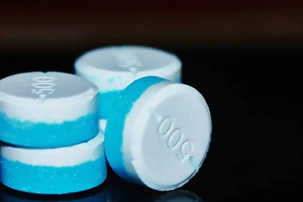 White Blue Medicine Pills Close — Stock Photo, Image