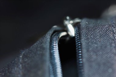 Blact kumaş dokusu ve fermuar arka plan için soyut makro