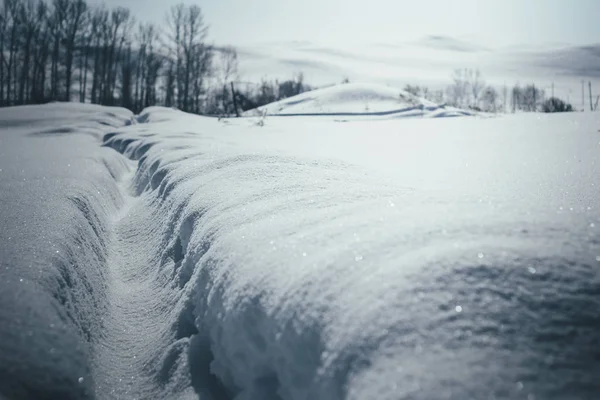 Зимова стежка на полі снігу — стокове фото