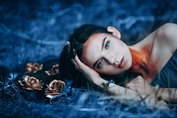 Beautiful fantasy woman in blue tone — Stock Photo, Image