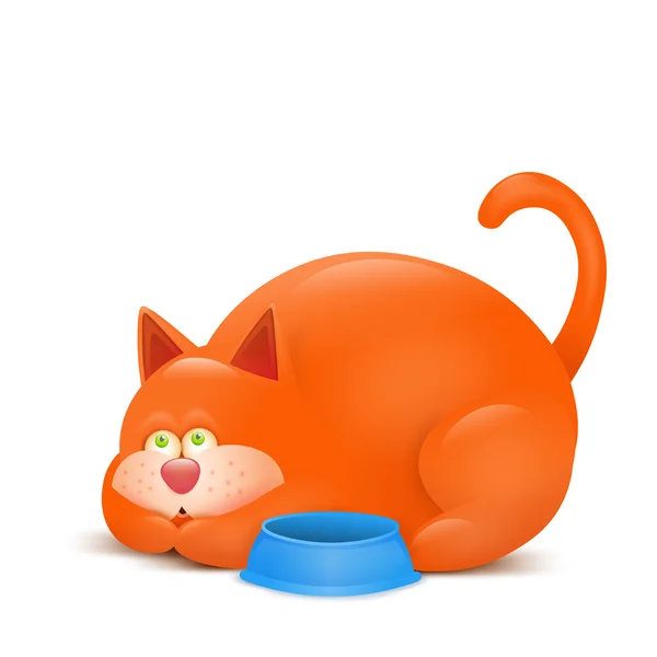 Ilustración de un gato jengibre hambriento pidiendo comida — Vector de stock