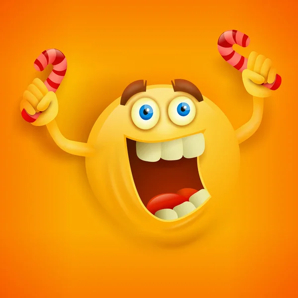 Ευτυχισμένος toothy yellowround πρόσωπο με candys — Διανυσματικό Αρχείο